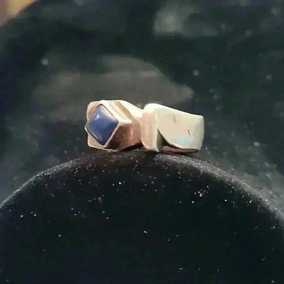 Vintage Mid Century Modern Style Lapis Stone Chunky Ring - Picture 2 of 3